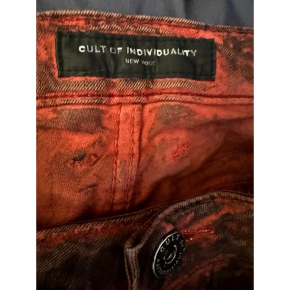Cult of Individuality Mens Greaser Moto Jeans Red Wash Slim Fit Biker Style - Picture 7 of 11